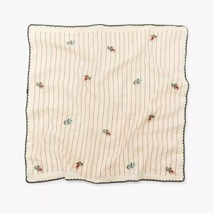 ZARA Striped Scarf With Embroidered Flowers